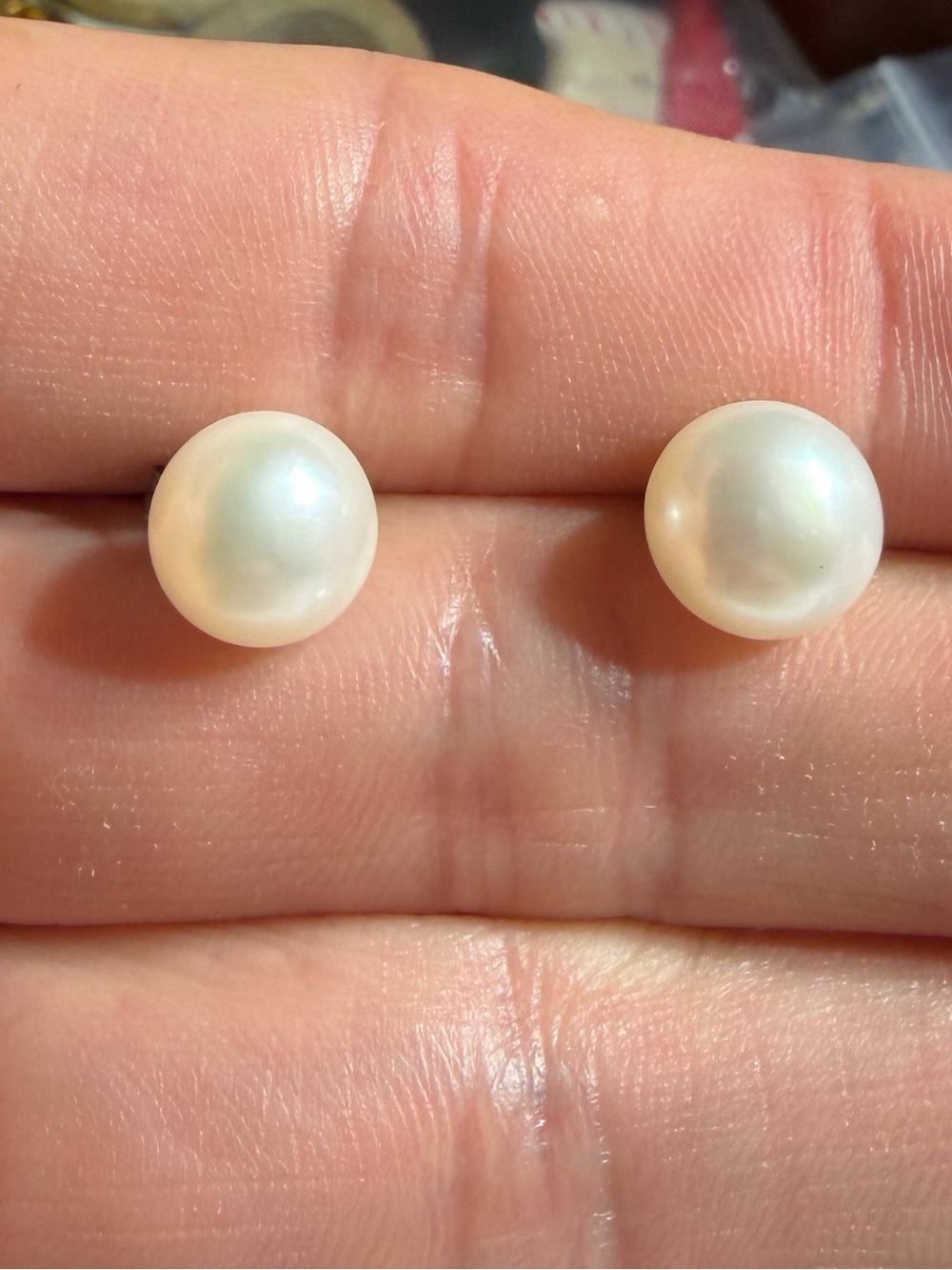Vintage 925 Sterling Silver White Pearl Stud Earrings